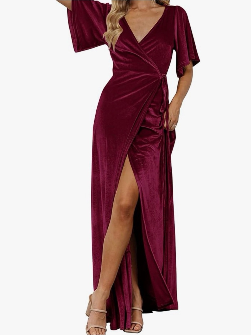 Velvet Wrap Maxi Dress in Deep Wine